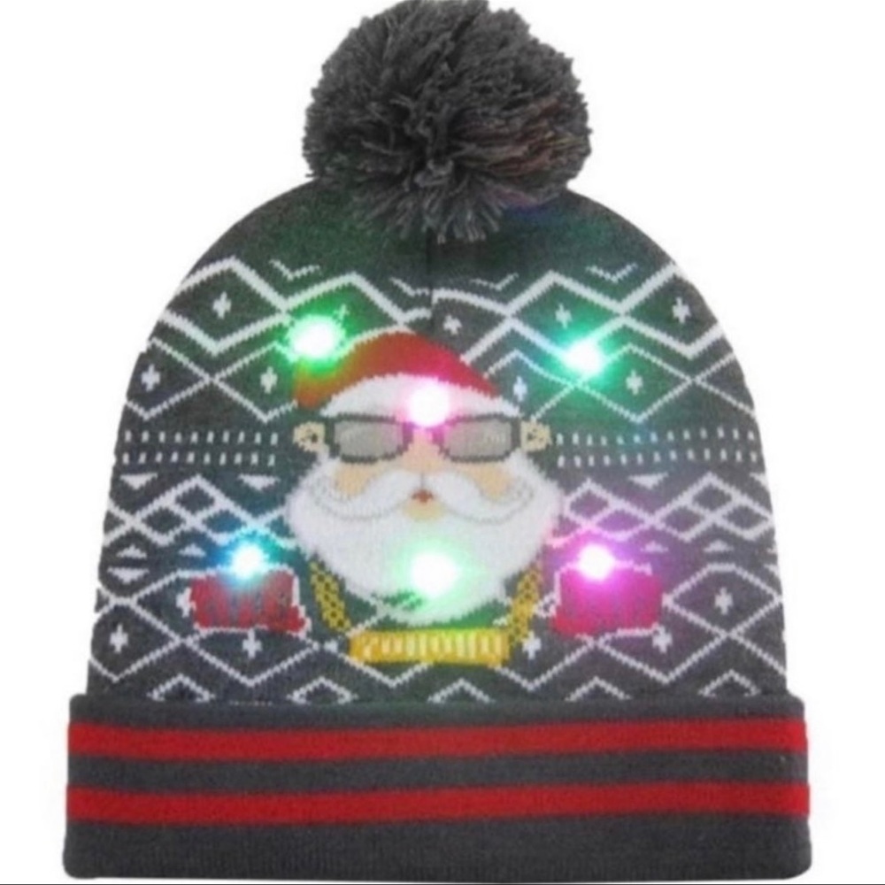 Light-Up Holiday Beanie Hat - “Santa Pimp” Knitted Christmas Adult Light-Up Hat